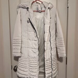 Women's White Quilted Hooded Coat